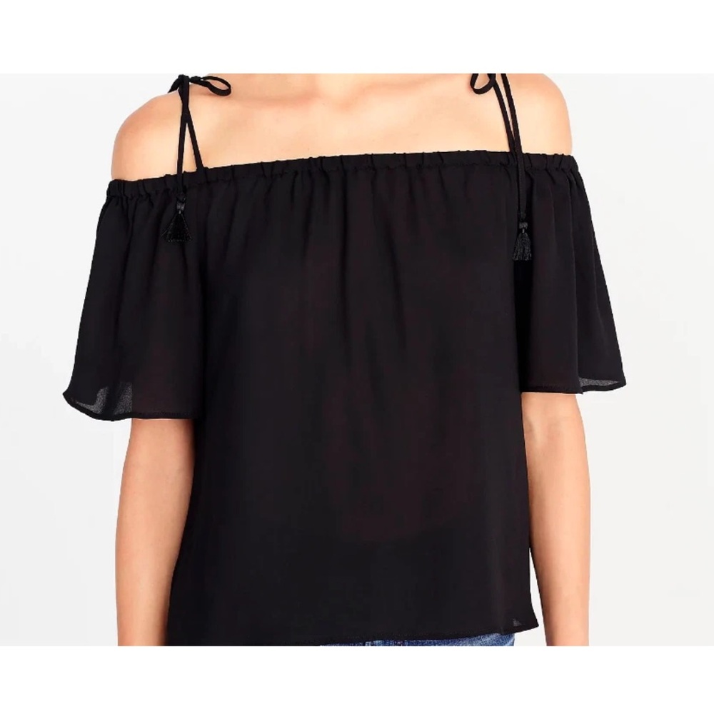 NWT J.CREW Women's Sheer Black Tie Cold-Shoulder Top Size 2